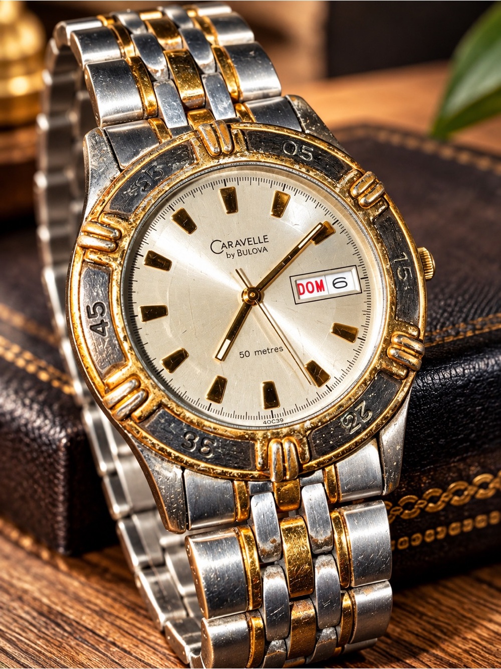 Caravelle by Bulova Two Tone Men’s Watch Day Date 50M Stainless Steel AS IS